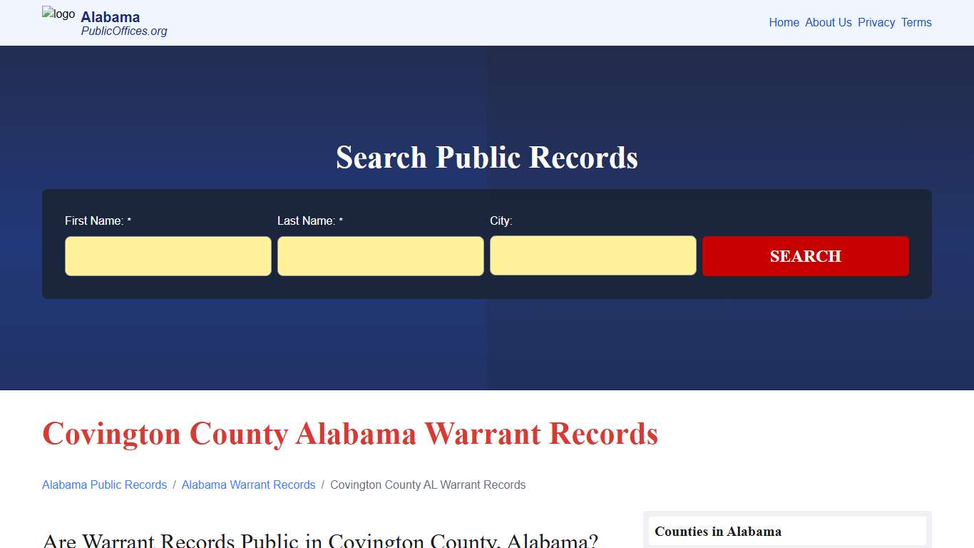 Covington County, AL Warrant Records Search – PublicOffices.org