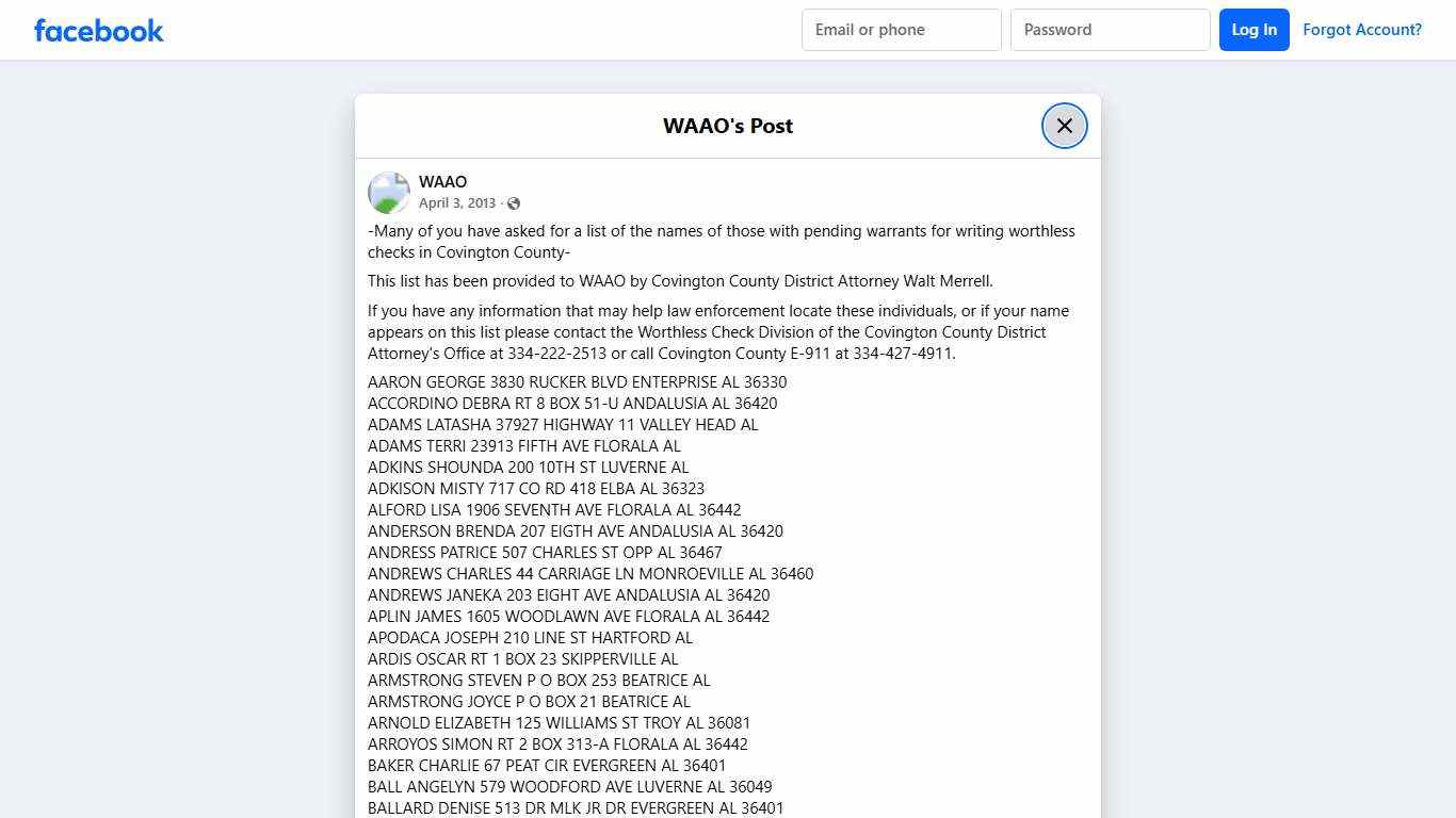 WAAO - -Many of you have asked for a list of the names of... Facebook